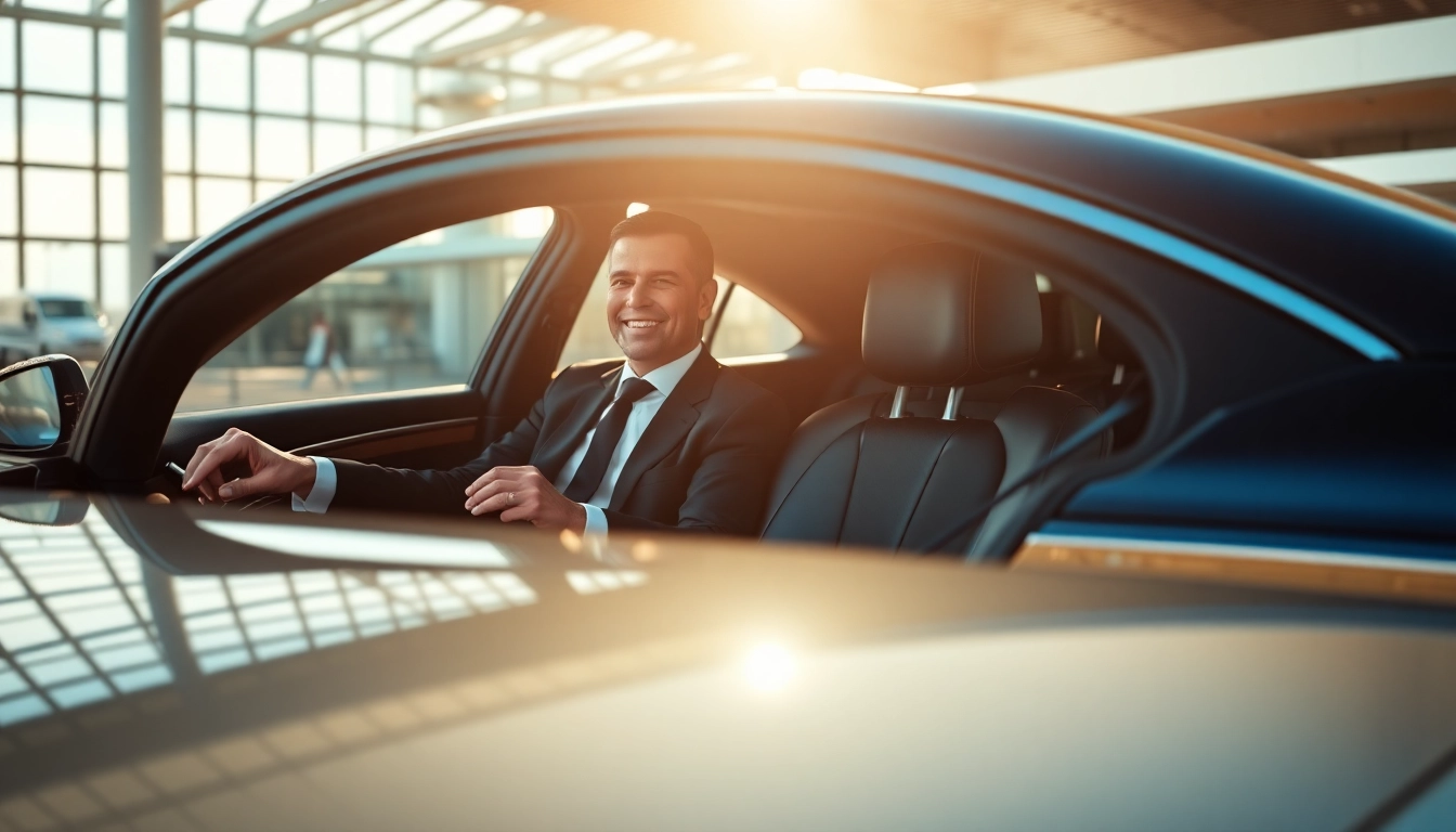 Experience Chauffeur Services Nottingham with a professional driver assisting at an airport terminal.