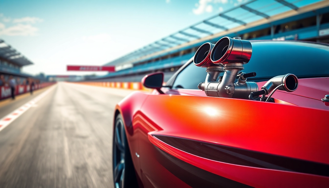 Turbosmart performance turbos enhancing a high-performance car on a racetrack.