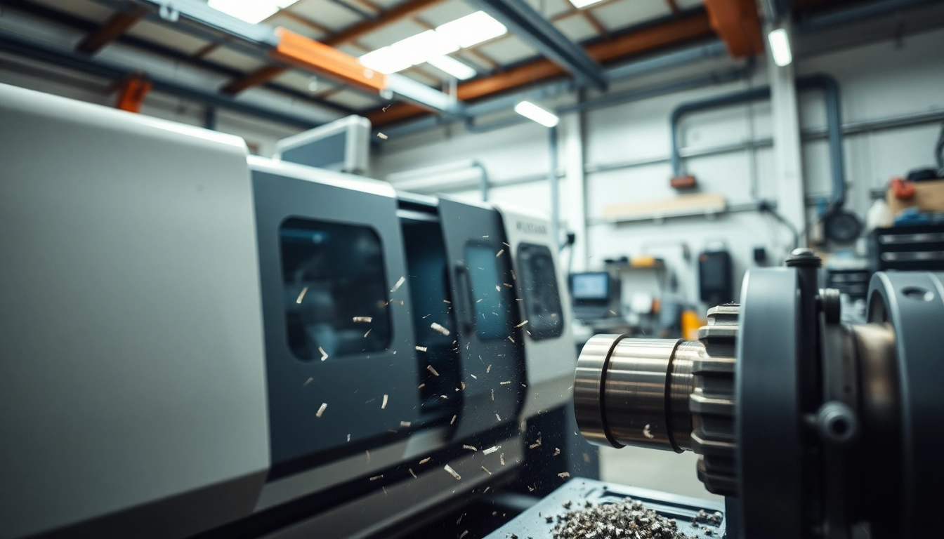 Custom part manufacturer utilizing advanced CNC machining technology in a bustling workshop.