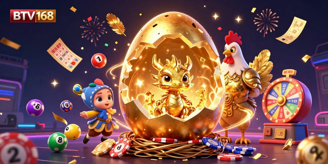 BTV168 features a magical scene with a golden dragon and gaming elements promoting thrilling casino action.