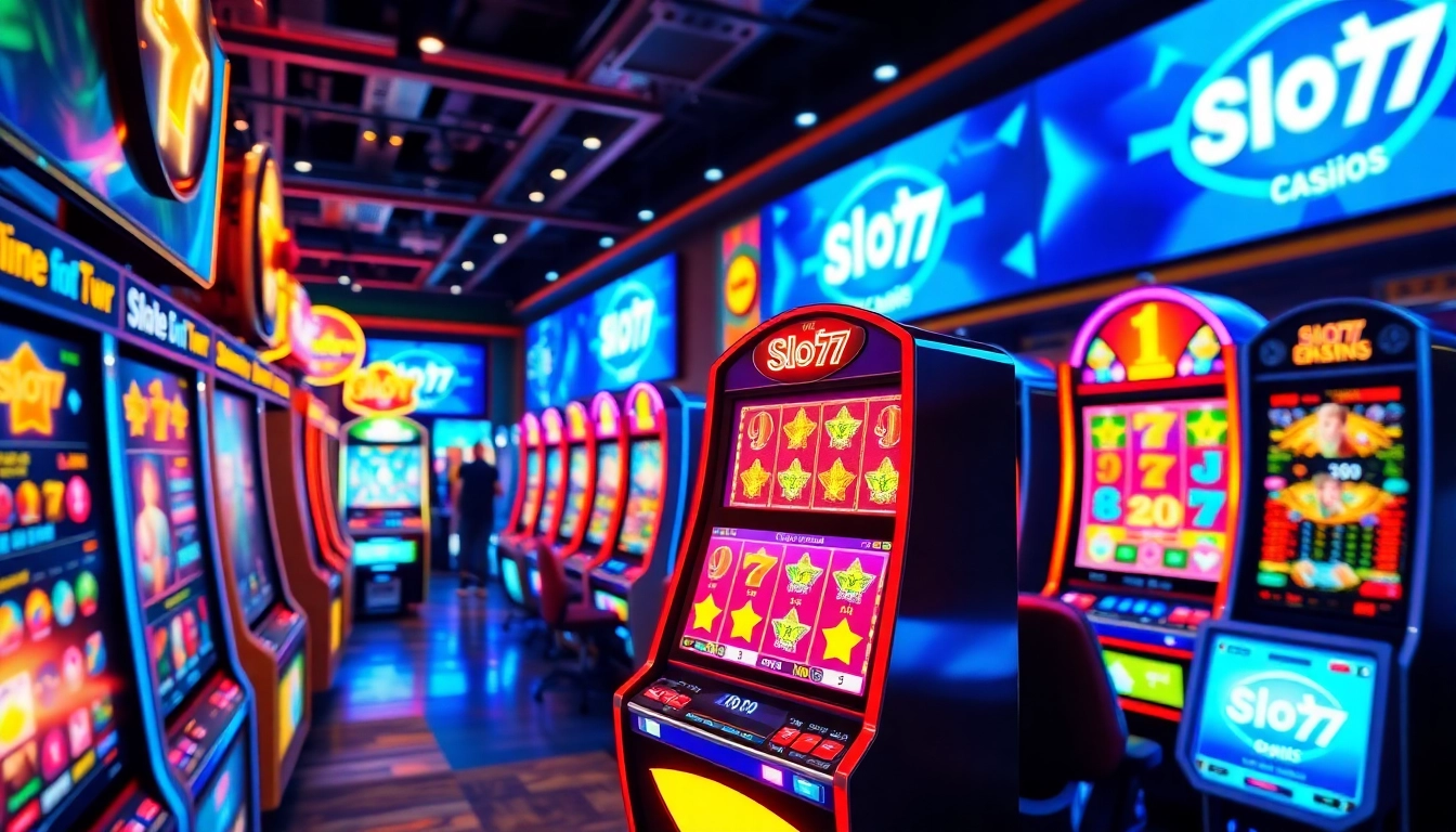 Main attraction Slot77 dalam suasana kasino online yang dinamis dan ceria.