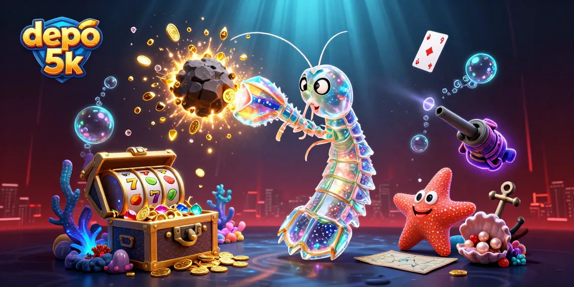 Engage with the exciting world of depo 5k slots, showcasing colorful gems and spinning reels.