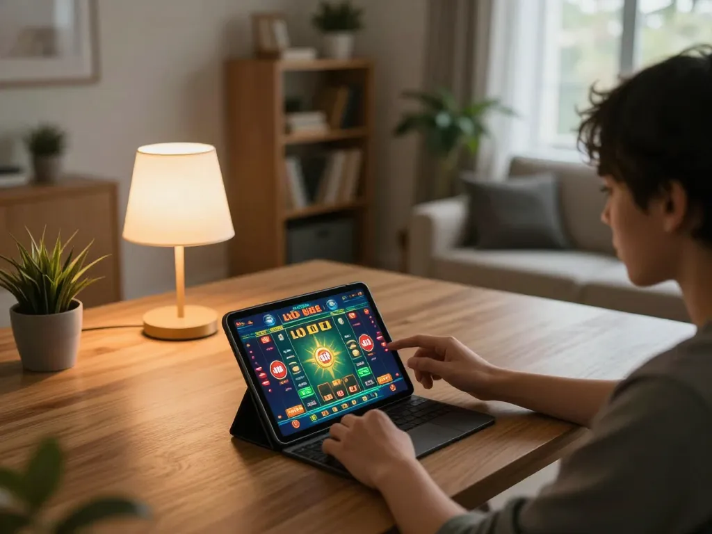 Lô đề online gaming interface on a cozy tablet in a modern home setup.