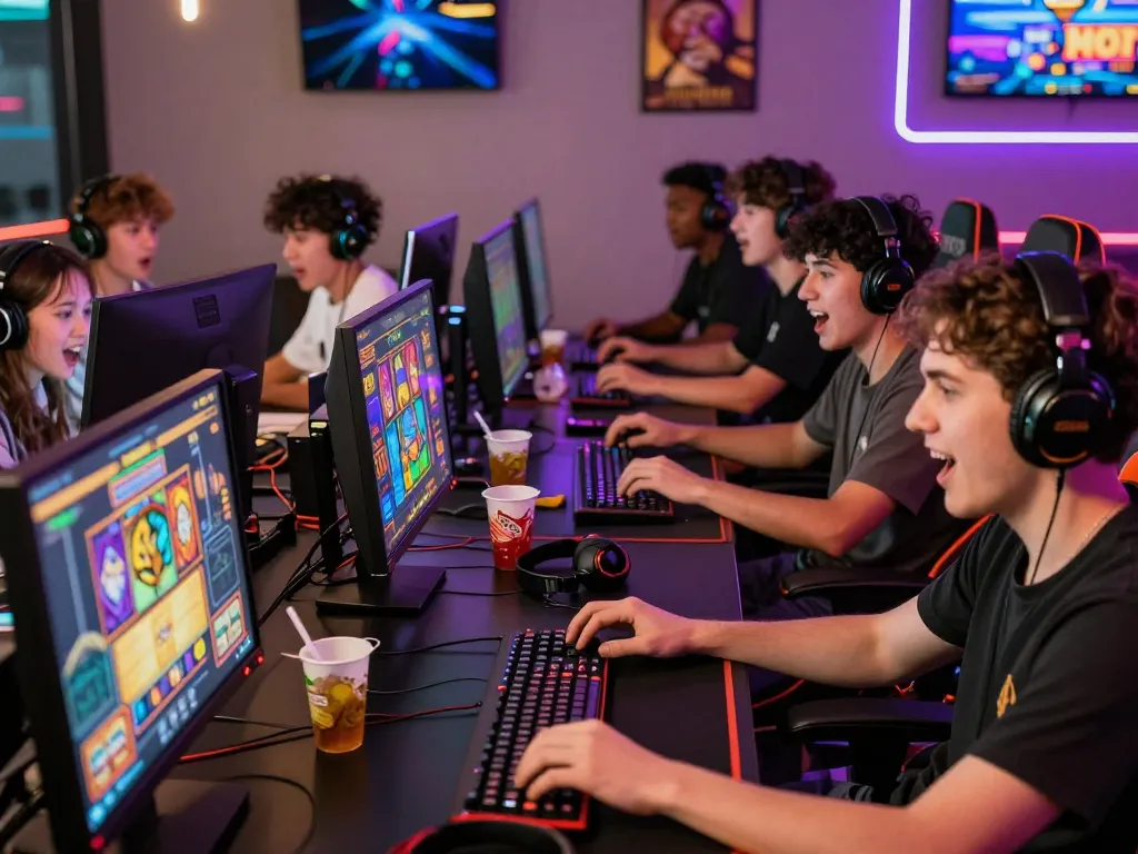Players enjoying online slot games at BAYITOTO, showcasing excitement and community in a vibrant gaming environment.