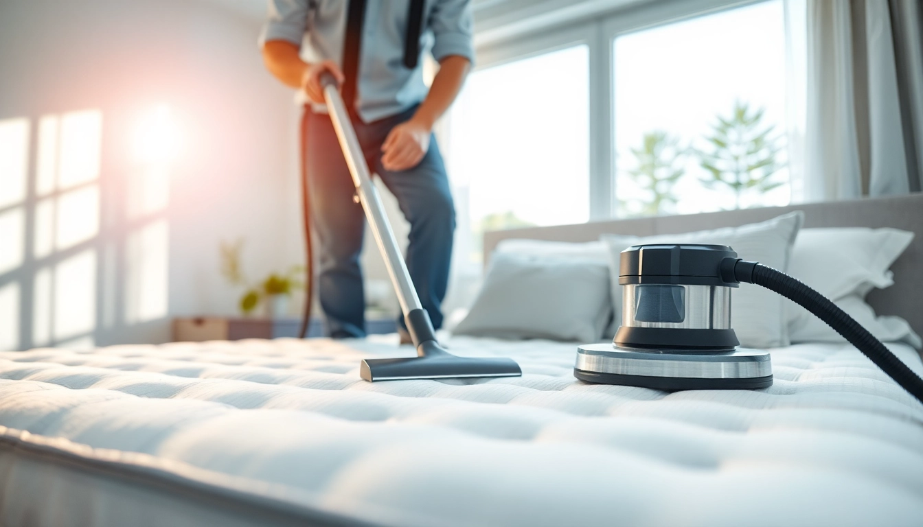 Showcase of mattress cleaning Dubai service in action with technician using premium equipment.