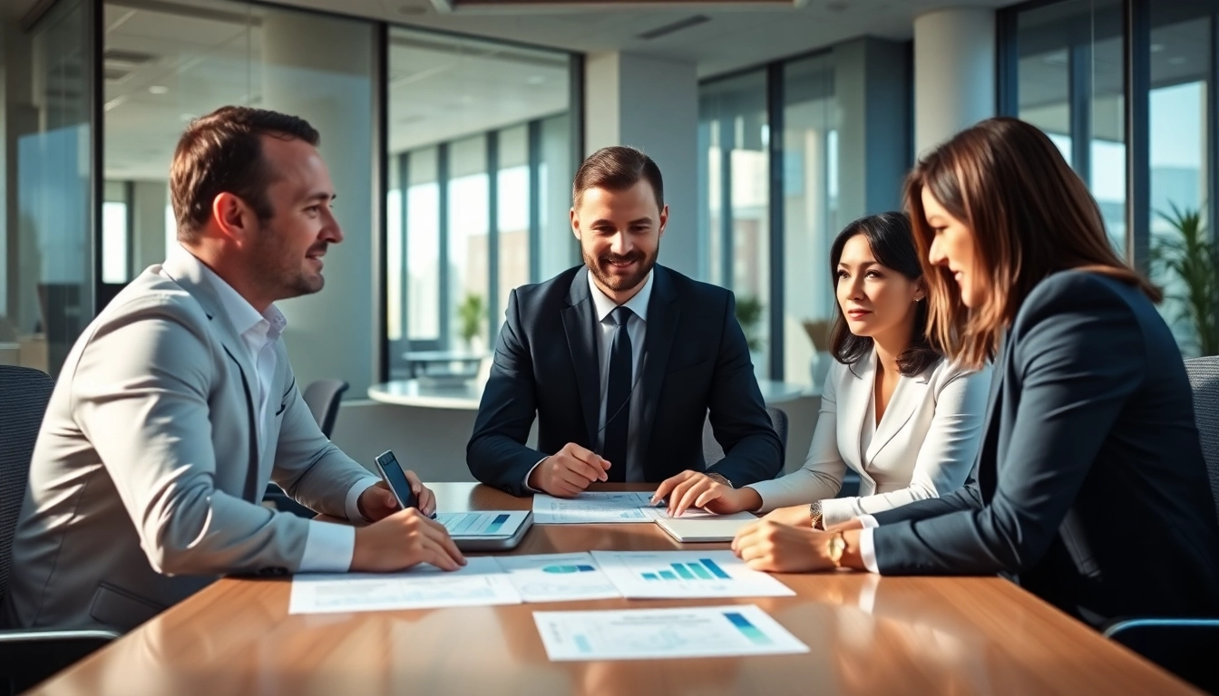 Executives discuss benefits of luxembourg holding company in a modern office setting.