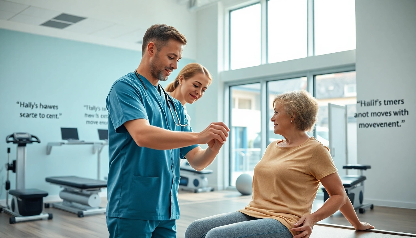 Health in Motion Rehabilitation therapist guiding a patient in a supportive environment.