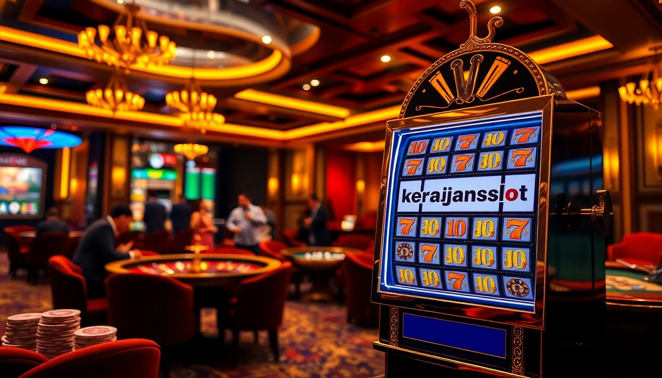 Play exciting games on the kerajaanslot slot machine amidst luxurious casino decor.