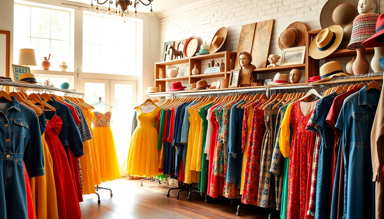 Shop for unique vintage clothing at https://thrift-vintage.com, with a colorful array of retro fashion on display.