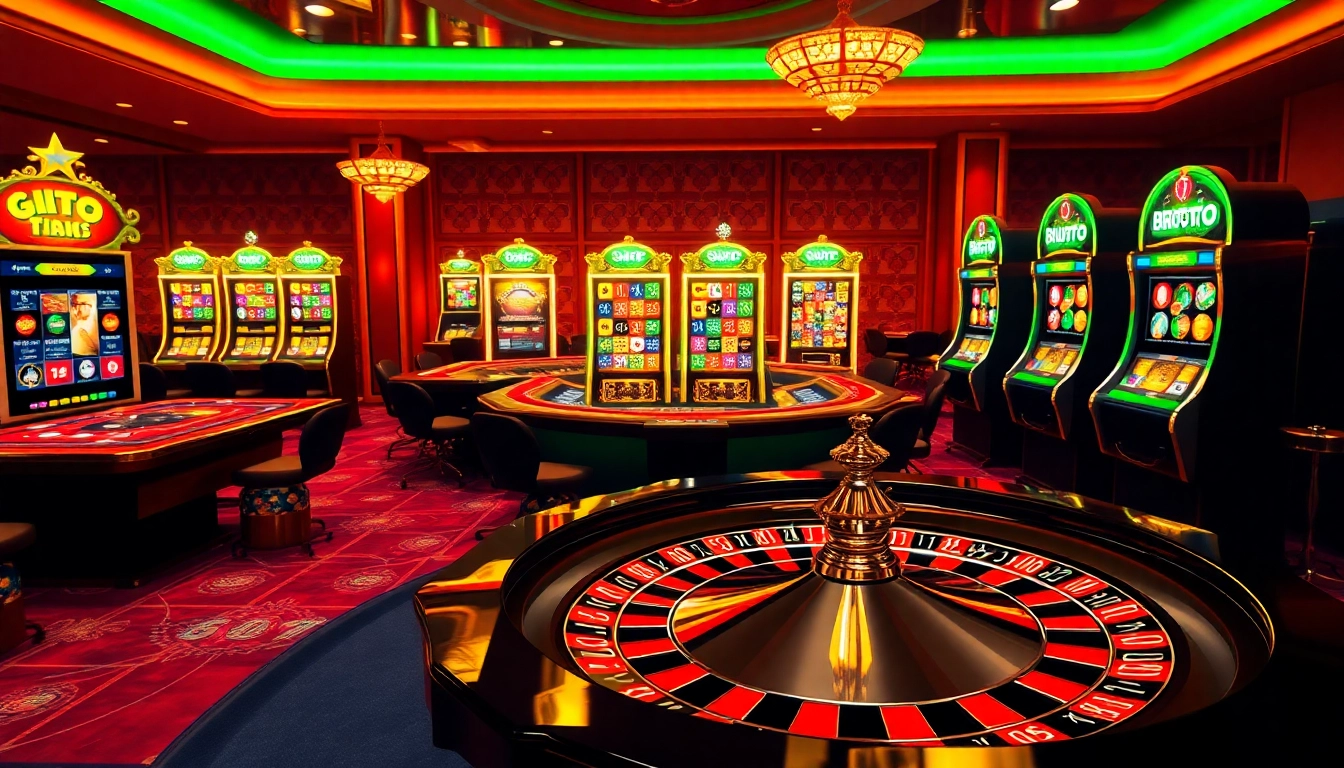 Experience the thrill of Birutoto with luxurious casino tables, sparkling slot machines, and vibrant roulette wheels.