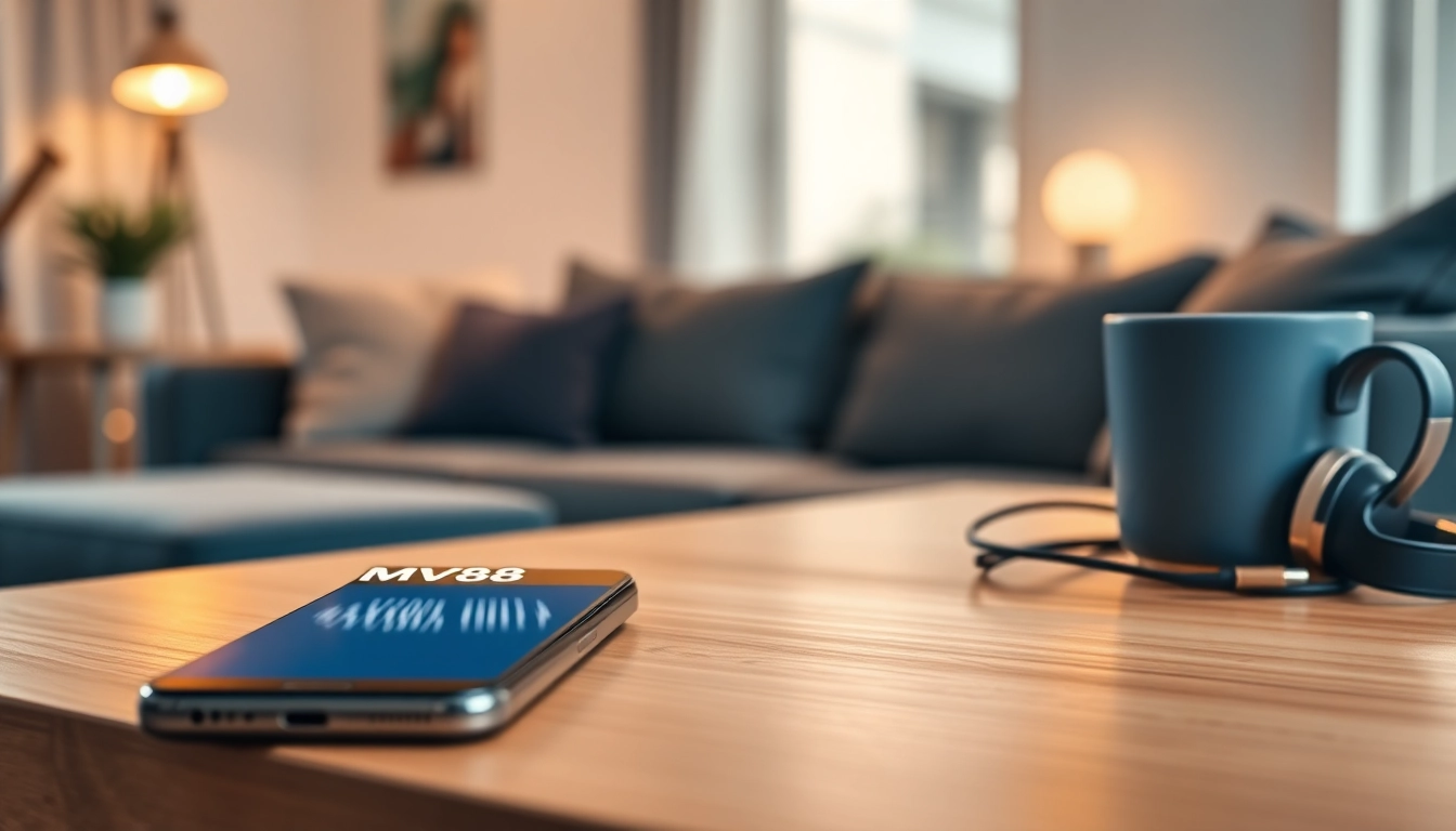 MV88 app interface displayed on a smartphone with a cozy background, symbolizing safety and trust.