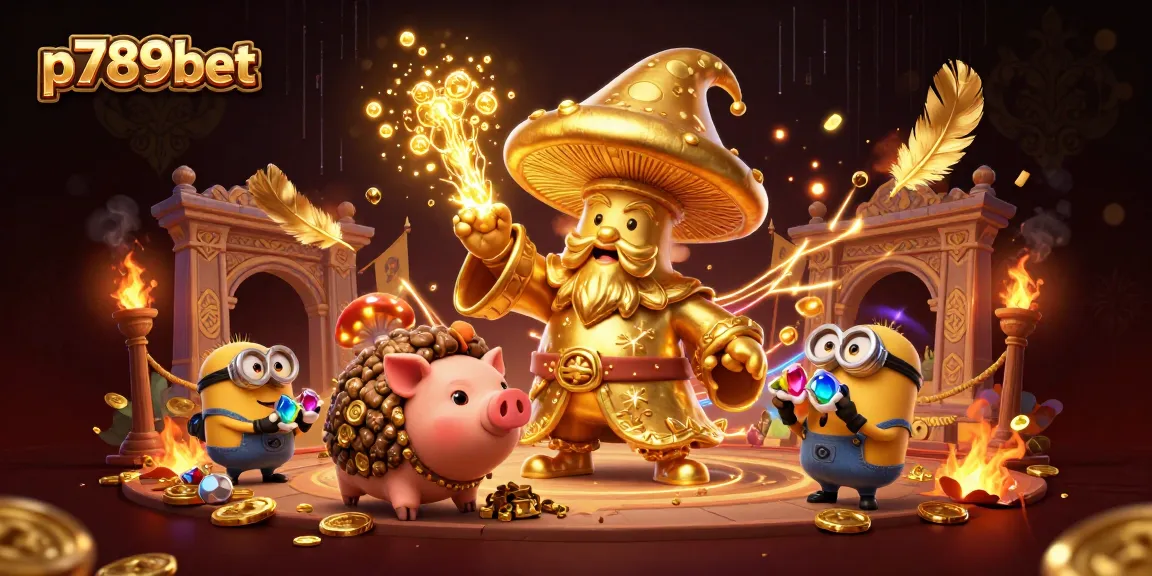 Các nhân vật ma thuật từ p789bet tìm kiếm kho báu với bối cảnh casino sống động.
