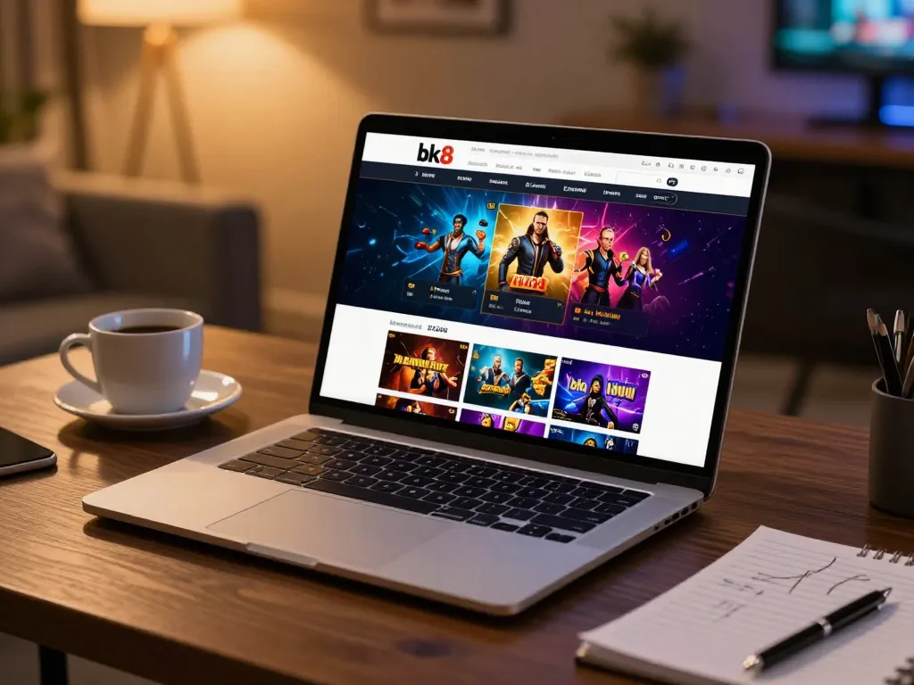 Person engaged in bk8 online casino gaming with laptop and strategy notes
