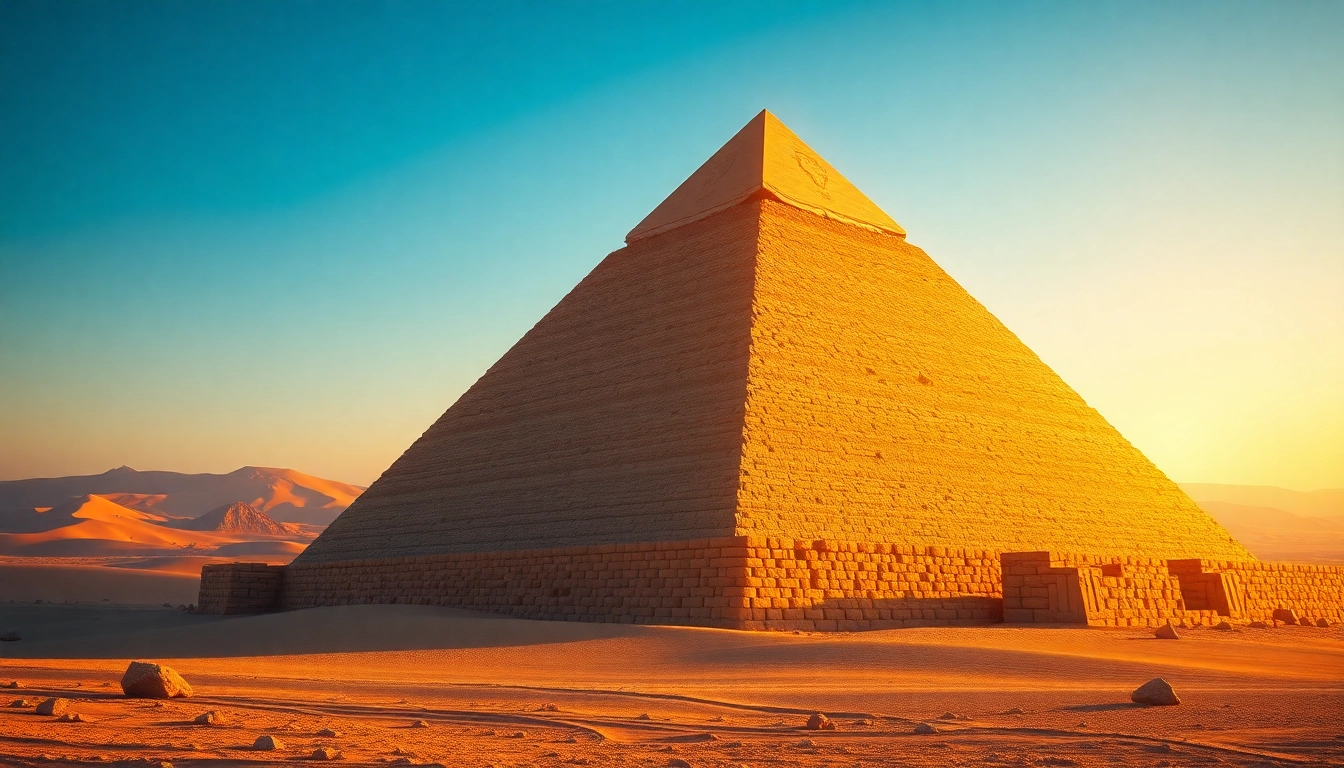 Piraminds standing tall in the desert at sunrise, showcasing detailed textures and grand architecture.