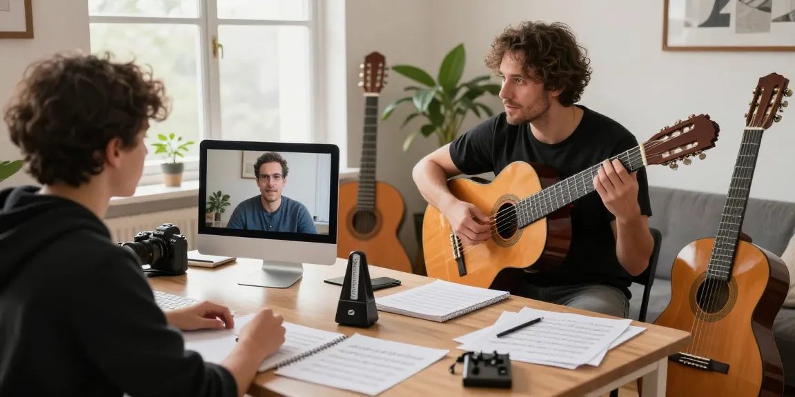 Private classical guitar lessons with a certified concert guitarist in a warm home studio.