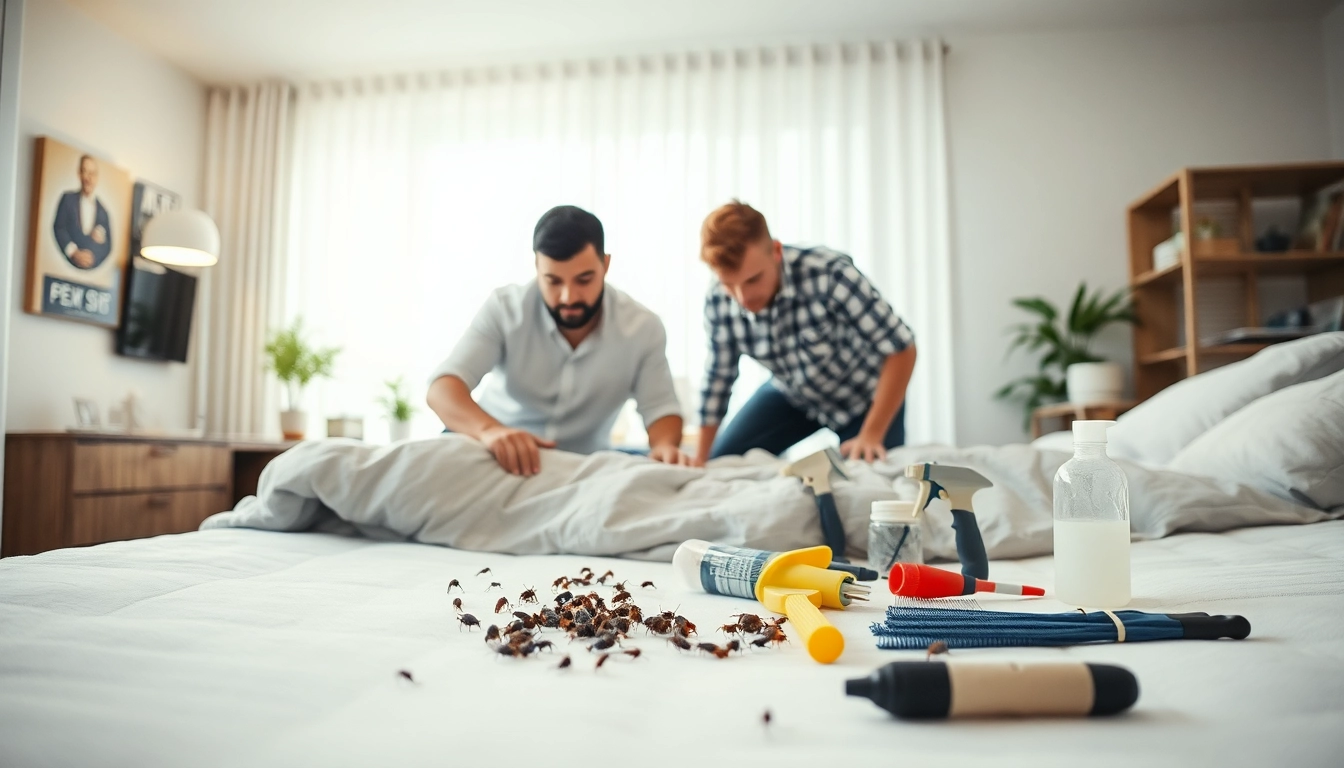 Inspecting bed bug treatment procedures at https://affordablebedbugexterminators.com in a bright Milwaukee apartment.