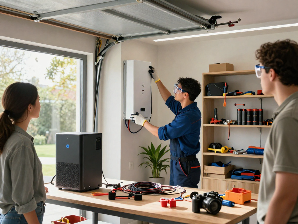 Installation scene of a home energy storage system manufacturer showcasing advanced battery technology and professional expertise.