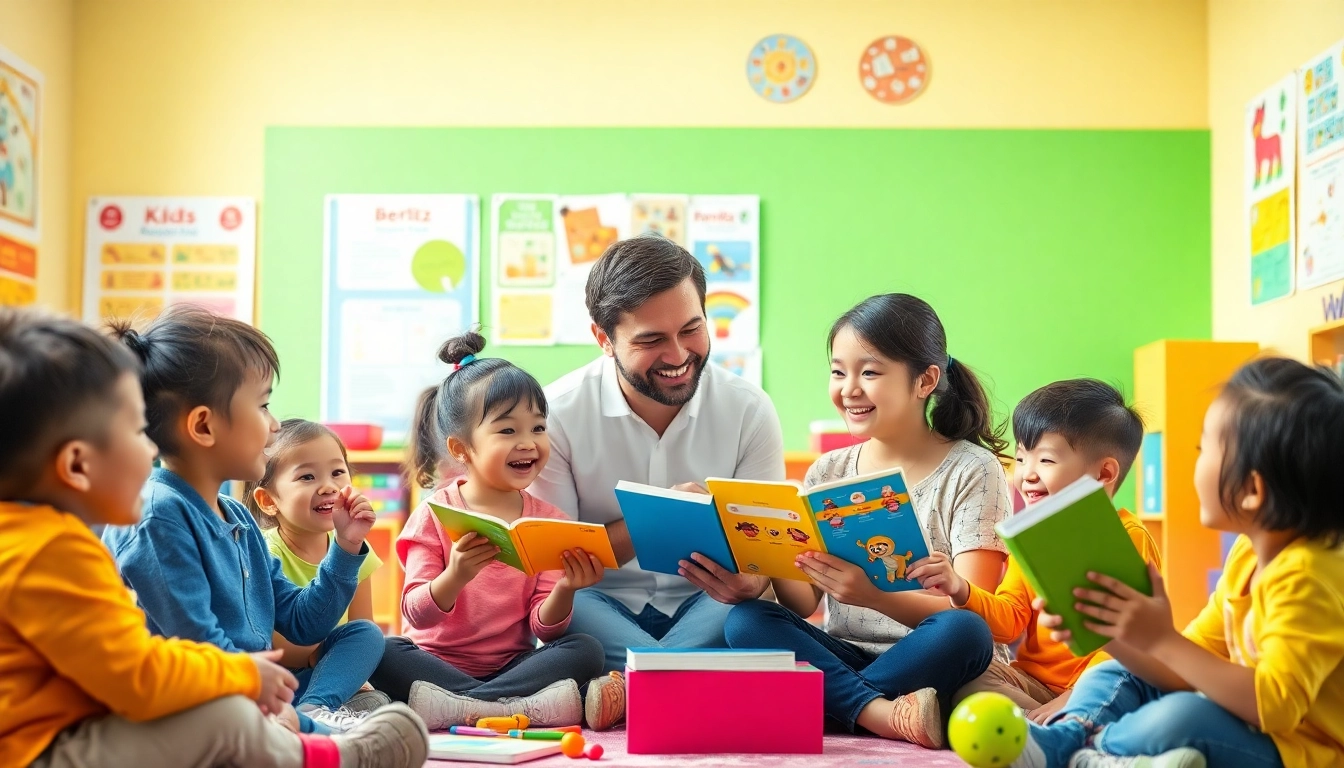 活気あふれる教室でネイティブの英語講師と交流するBerlitz Kids 体験の様子。