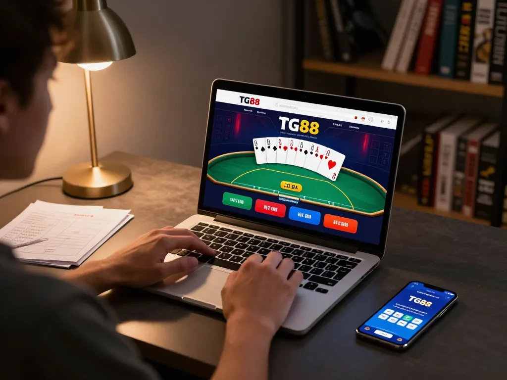 Engaging with the TG88 online casino interface for an immersive poker experience.