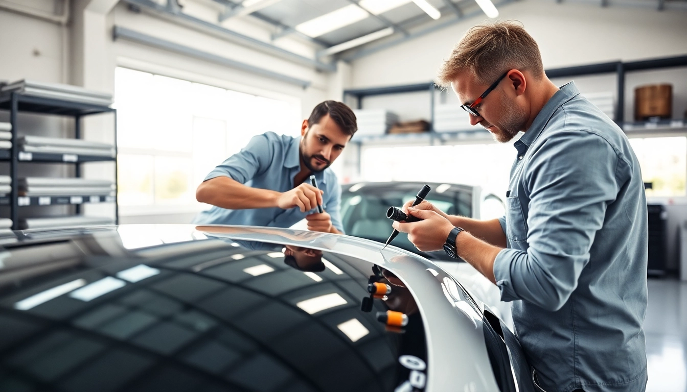 Certified PPF installer expertly applying paint protection film on a luxury vehicle.