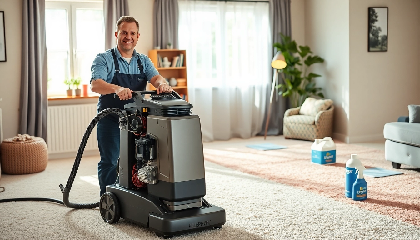 Local carpet cleaners in action, showcasing professional carpet cleaning in a bright, welcoming home.