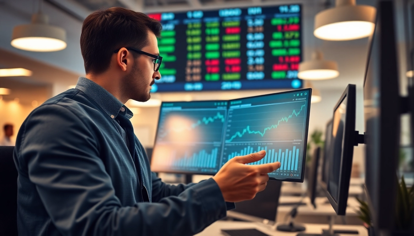 Monitor displaying MAR stock price with stock trends analysis in a professional office setup.