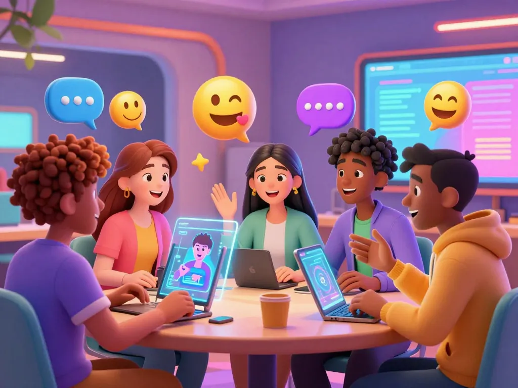 Engaging spicy chat scene with diverse animated characters in a vibrant digital setting.