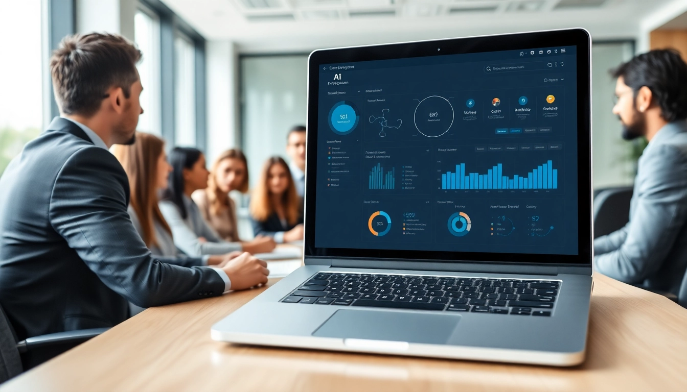 Engaging view of enterprise ai assistant displayed on a laptop in a professional office setting.