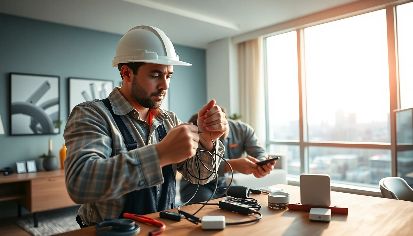 Electricians in Vancouver expertly handling smart lighting installation in a stylish apartment