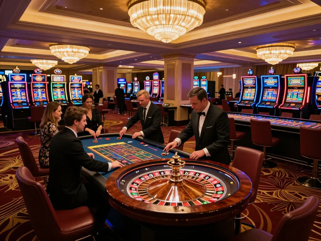 Players enjoying a dynamic roulette game at Thabet's luxurious casino, capturing the excitement of high-stakes betting.