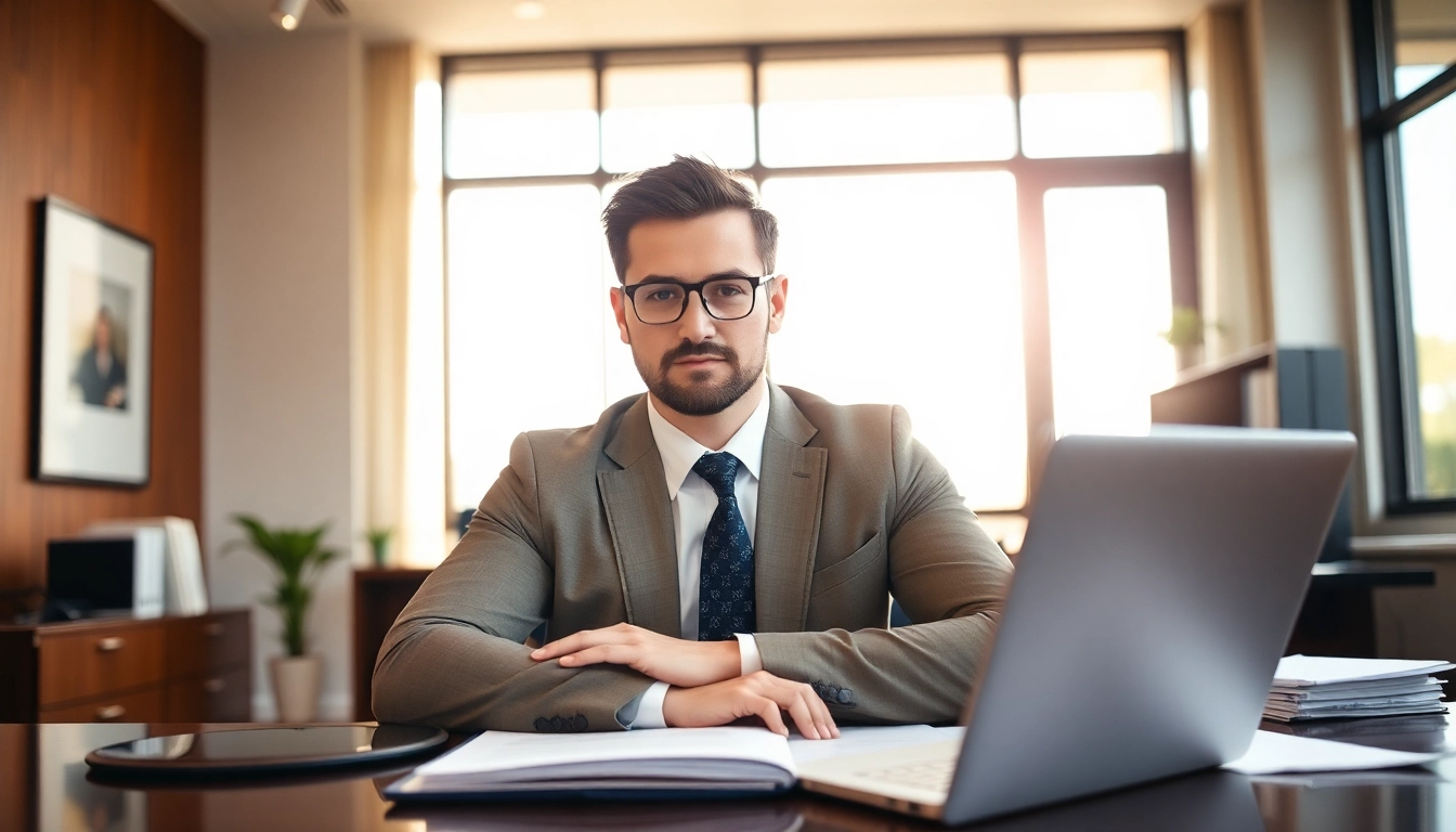 Orlando Personal Injury Lawyer confidently working in a professional setting, showcasing determination and approachability.