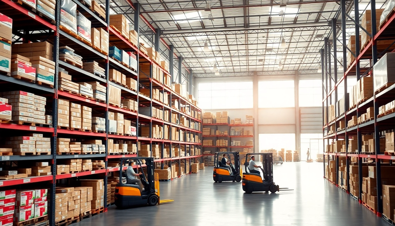 Find a warehouse near me with efficient organization and active operations in a spacious interior.