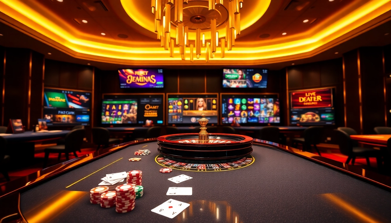 F8BET online casino scene with poker chips and roulette wheel showcasing excitement and luxury.