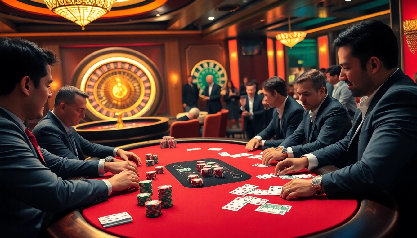 High-stakes poker action at W88 casino, showcasing chips and cards in an energetic atmosphere.