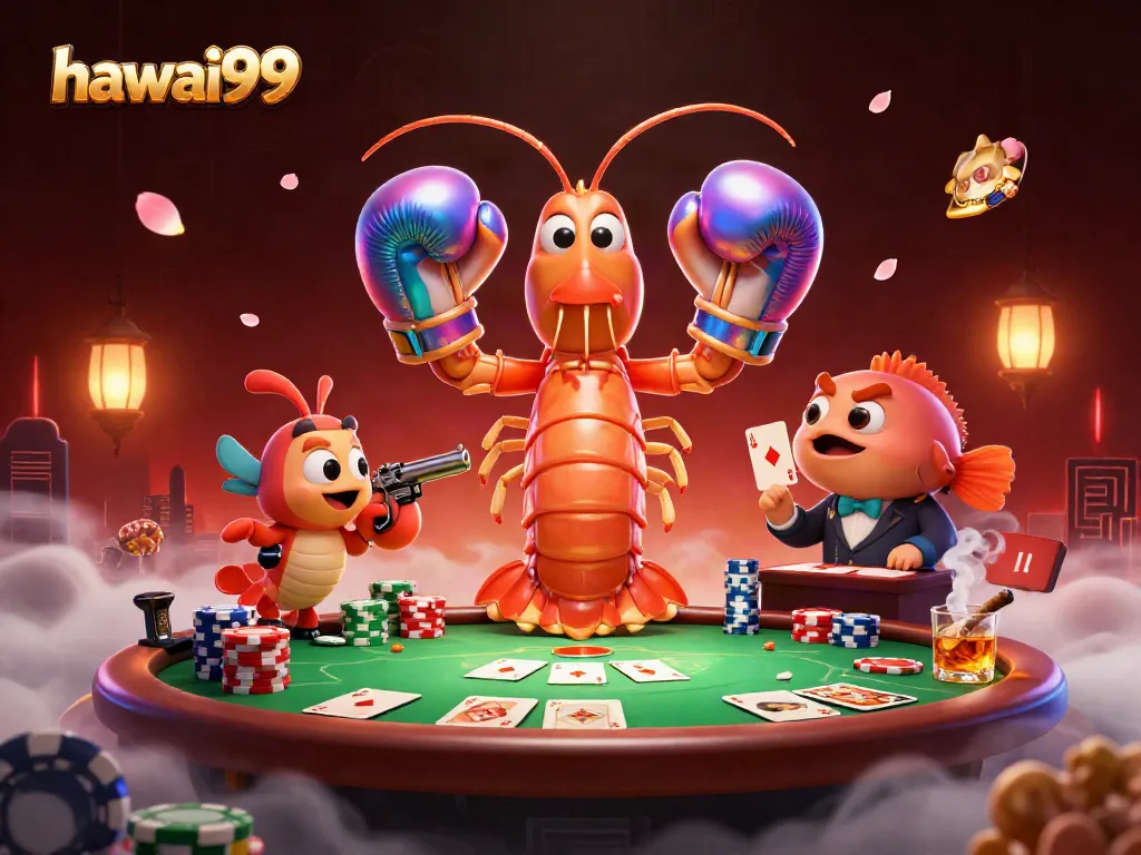 Engage in thrilling poker action with hawai99's colorful gaming scene featuring vibrant characters and rich visuals.