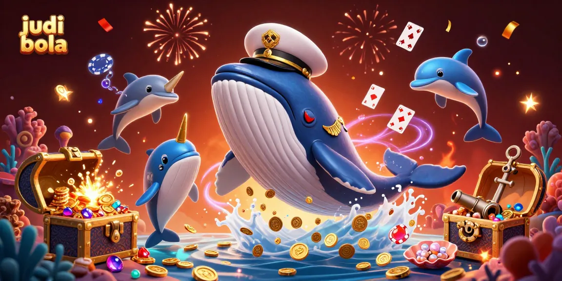 Engage in judi bola excitement with a whimsical underwater scene featuring playful dolphins and treasure.