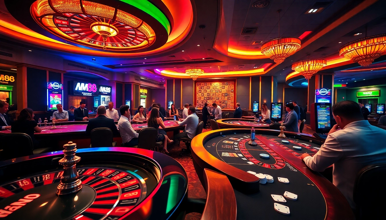 Experience thrilling MM88 casino action at vibrant roulette and poker tables filled with excitement.