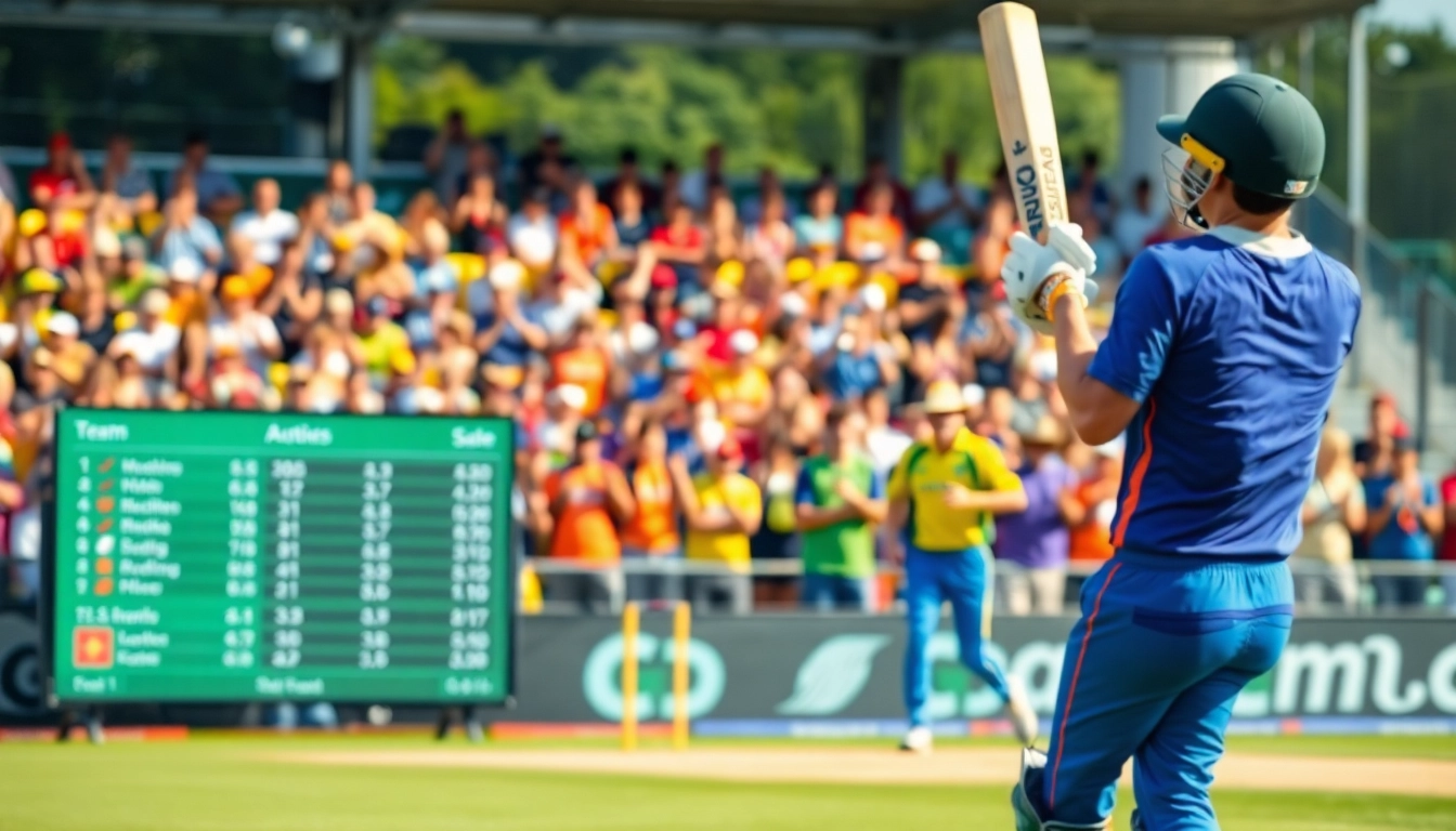 Engaging todays ipl match winner prediction scene with cricket fans and digital scoreboard.