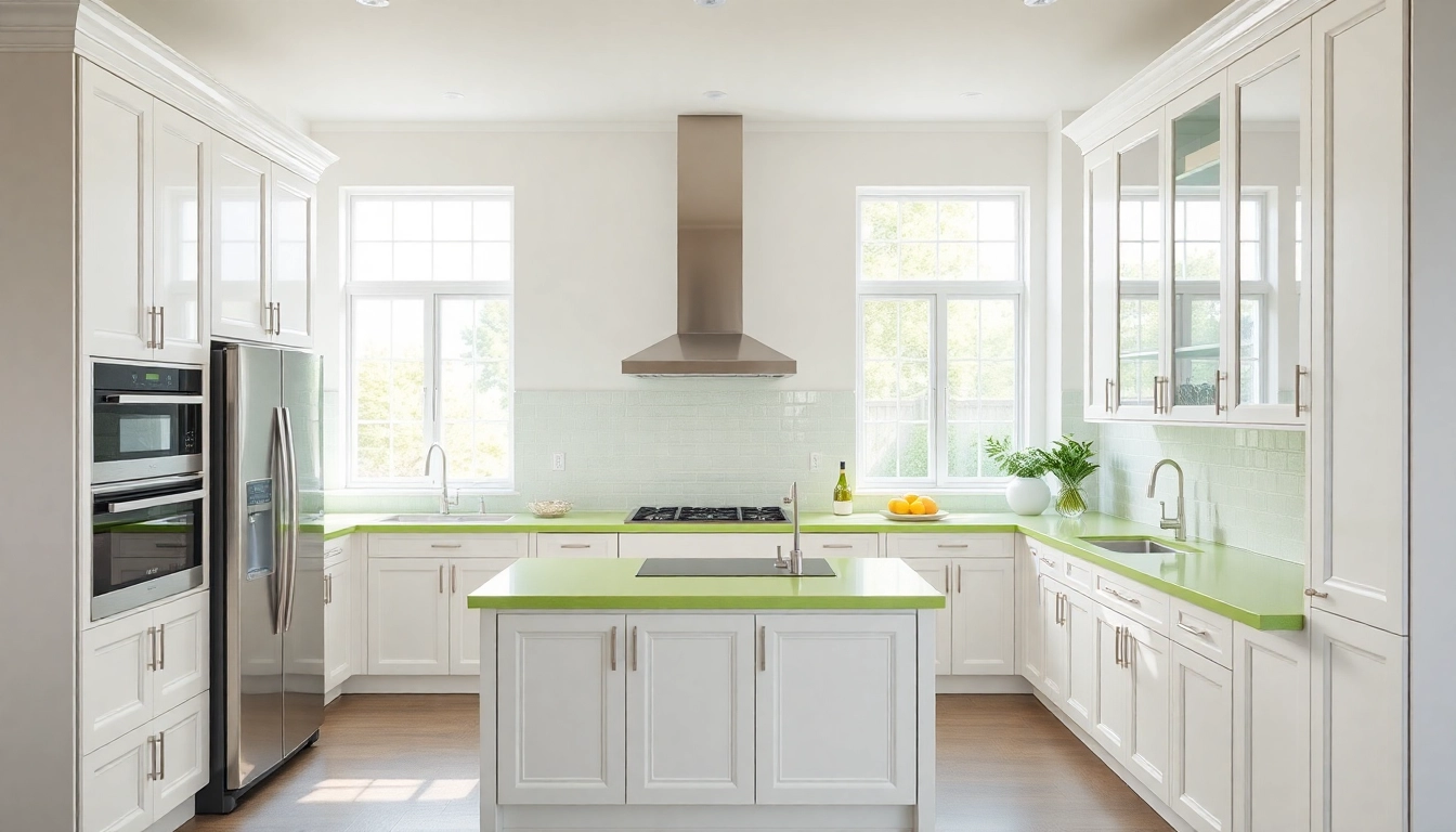 Cabinet Refacing Clearwater FL showcasing a beautifully refaced kitchen with modern cabinetry and vibrant colors.