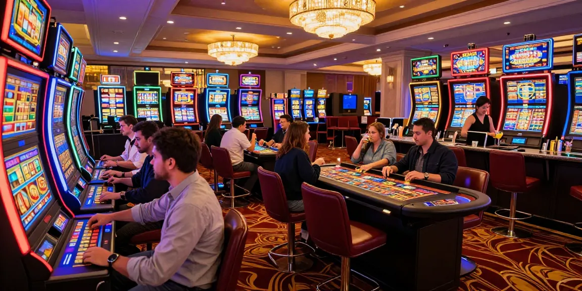 Exciting casino scene featuring players engaging with slot machines highlighting the thrill of gaming.