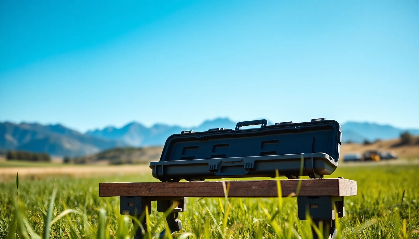 Secure and stylish pelican rifle case on a shooting bench in an outdoor range.