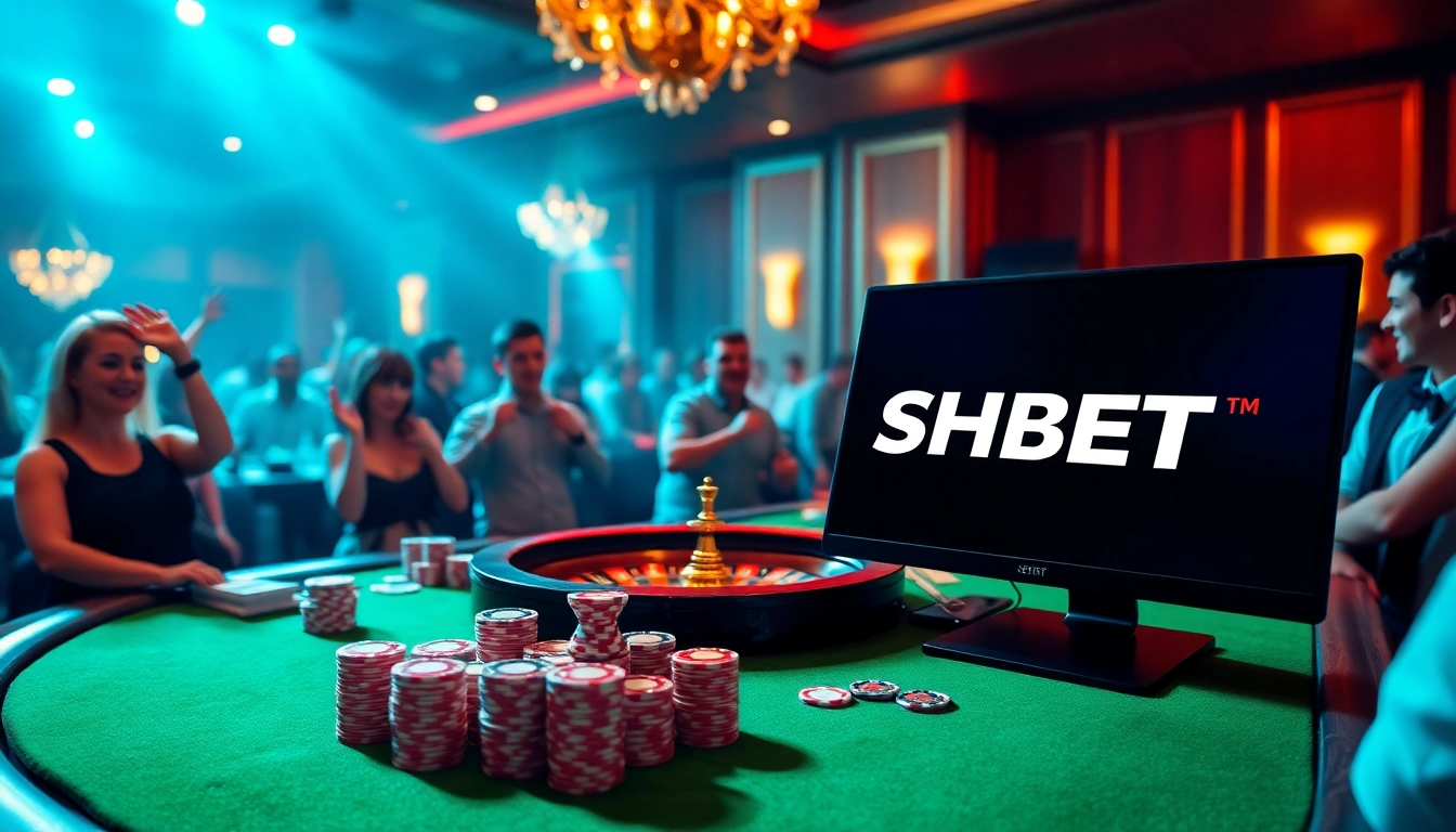 Exciting SHBET casino experience with poker chips and roulette wheel enhancing the thrill.