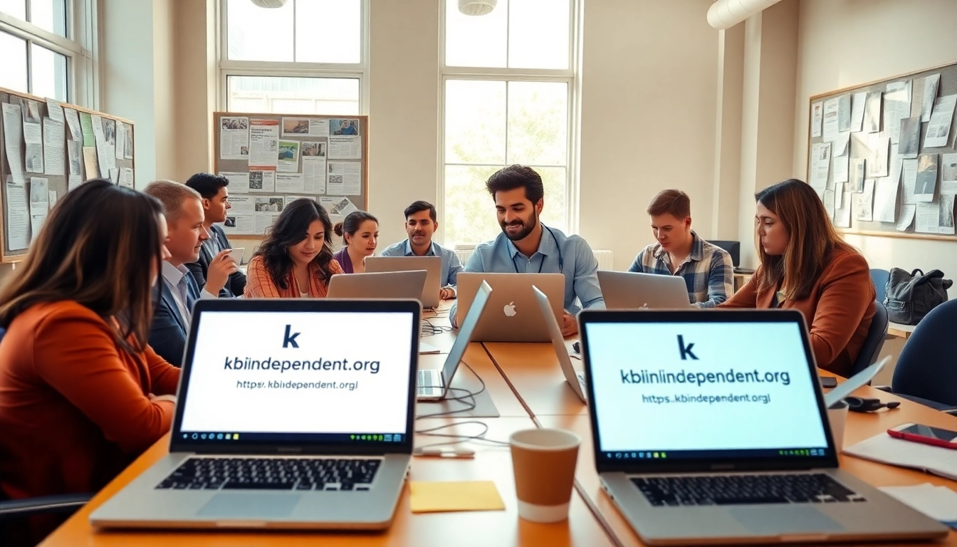Engaged journalists collaborating in a vibrant newsroom for https://kbindependent.org/.