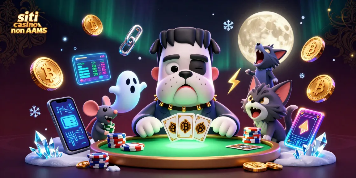 Gioca nei siti casino non AAMS con una fantastica illustrazione di un bulldog mostro mentre distribuisce carte.