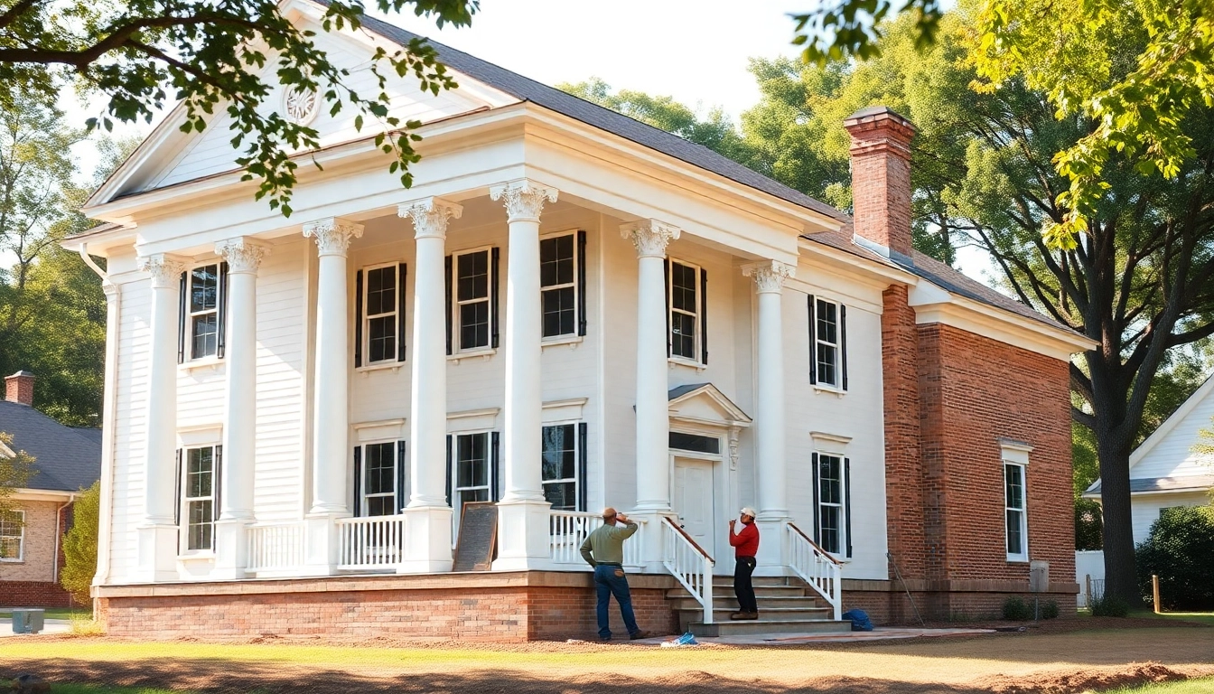 Showcasing colonial home new build construction with skilled workers and beautiful architecture.
