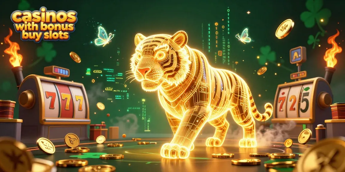Experience thrilling gameplay at casinos with bonus buy slots featuring a neon-wireframe tiger and dynamic casino elements.