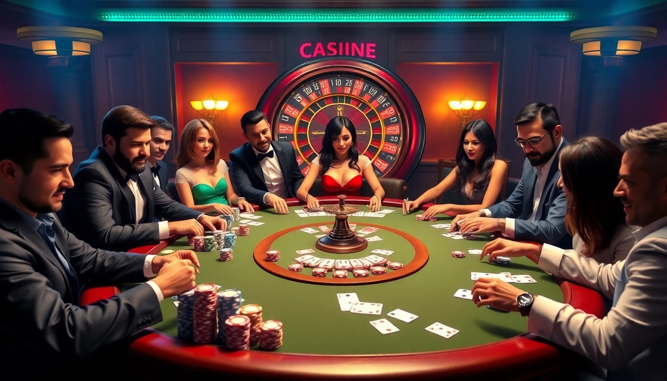 Exciting poker game at a high-stakes table showcasing the luxury of https://389winn.com.br with players engaged in thrilling action.