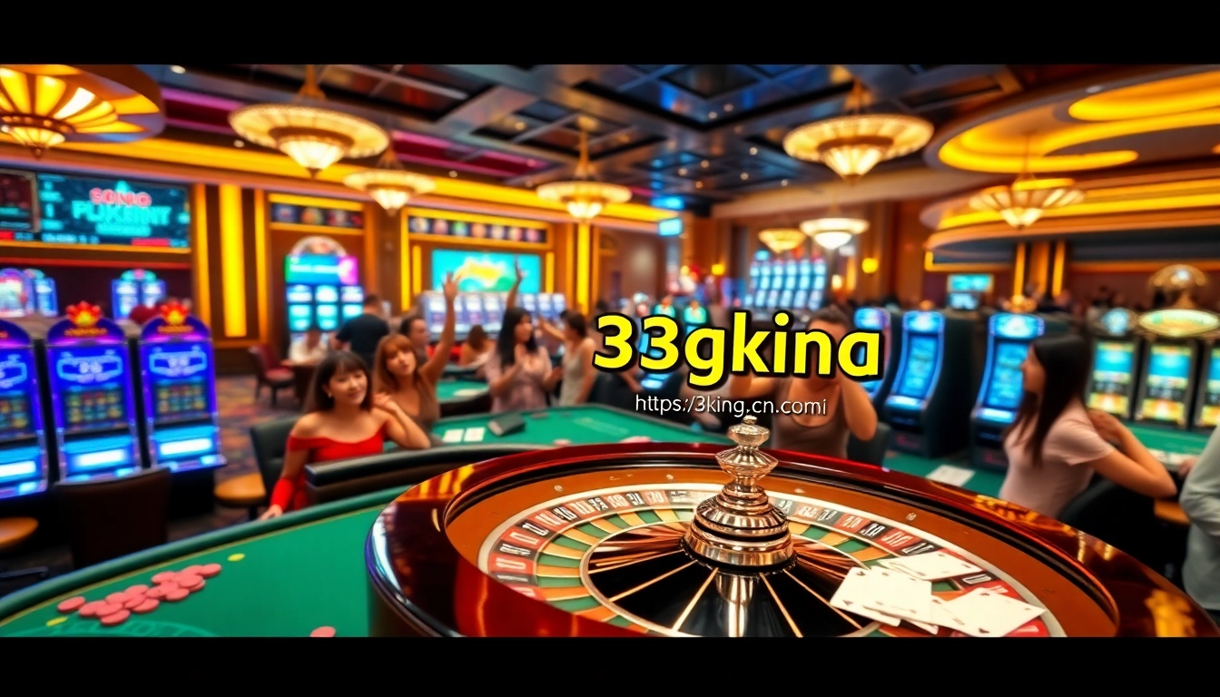 Exciting casino action at https://3king.cn.com/ with vibrant poker tables, roulette wheels, and winning players.
