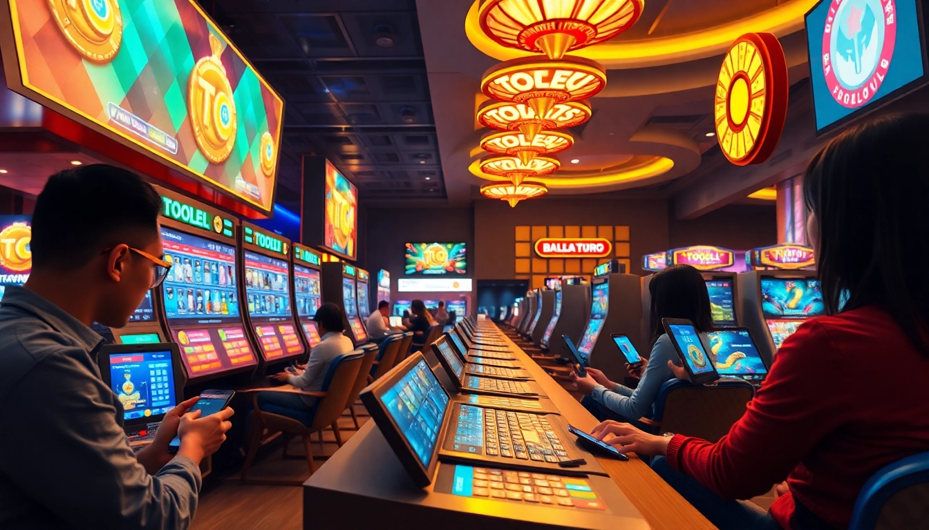 Adegan permainan online yang menarik mewakili Sumotogel, menampilkan antarmuka digital yang hidup dan pemain yang terlibat dalam permainan Togel.