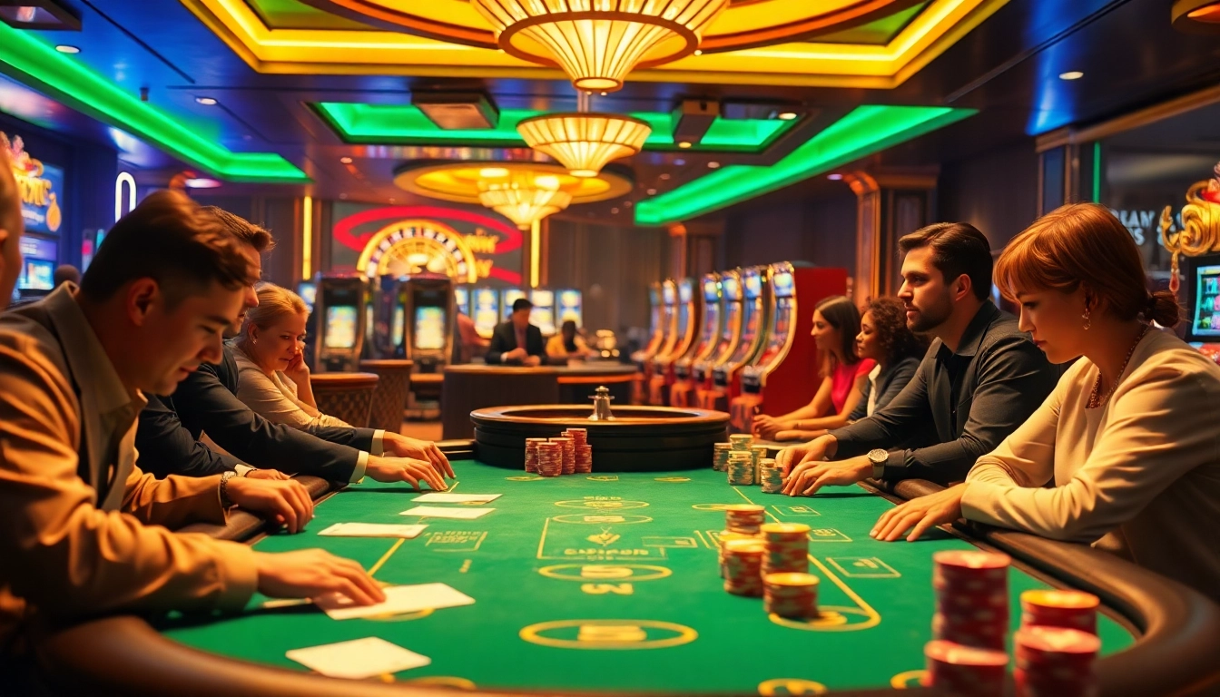Exciting casino players immersed in kpi4d strategy at a vibrant poker table.